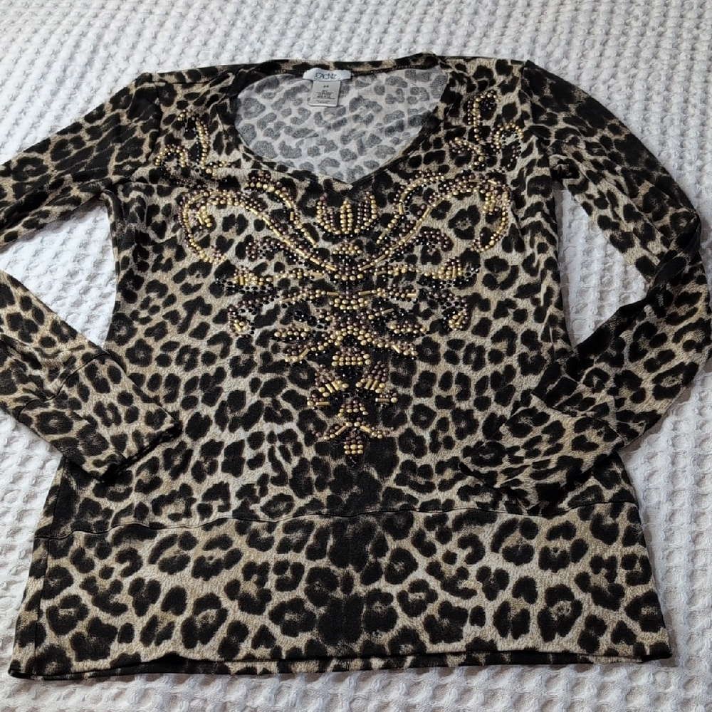 Cache Leopard Patterned Long Sleeve Vintage Top - image 9